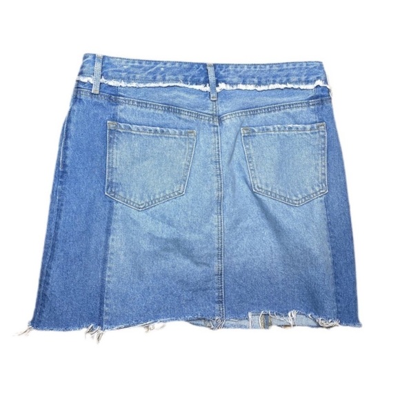Loft Two Tone Mini Frayed Jean Skirt - Picture 2 of 5